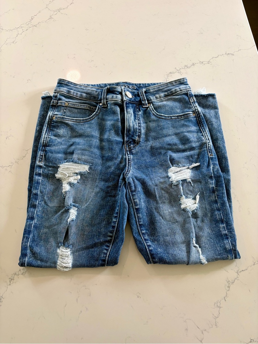 Maurices Distressed Blue High-Rise Boyfriend Skinny Jeans - Women’s Size 6